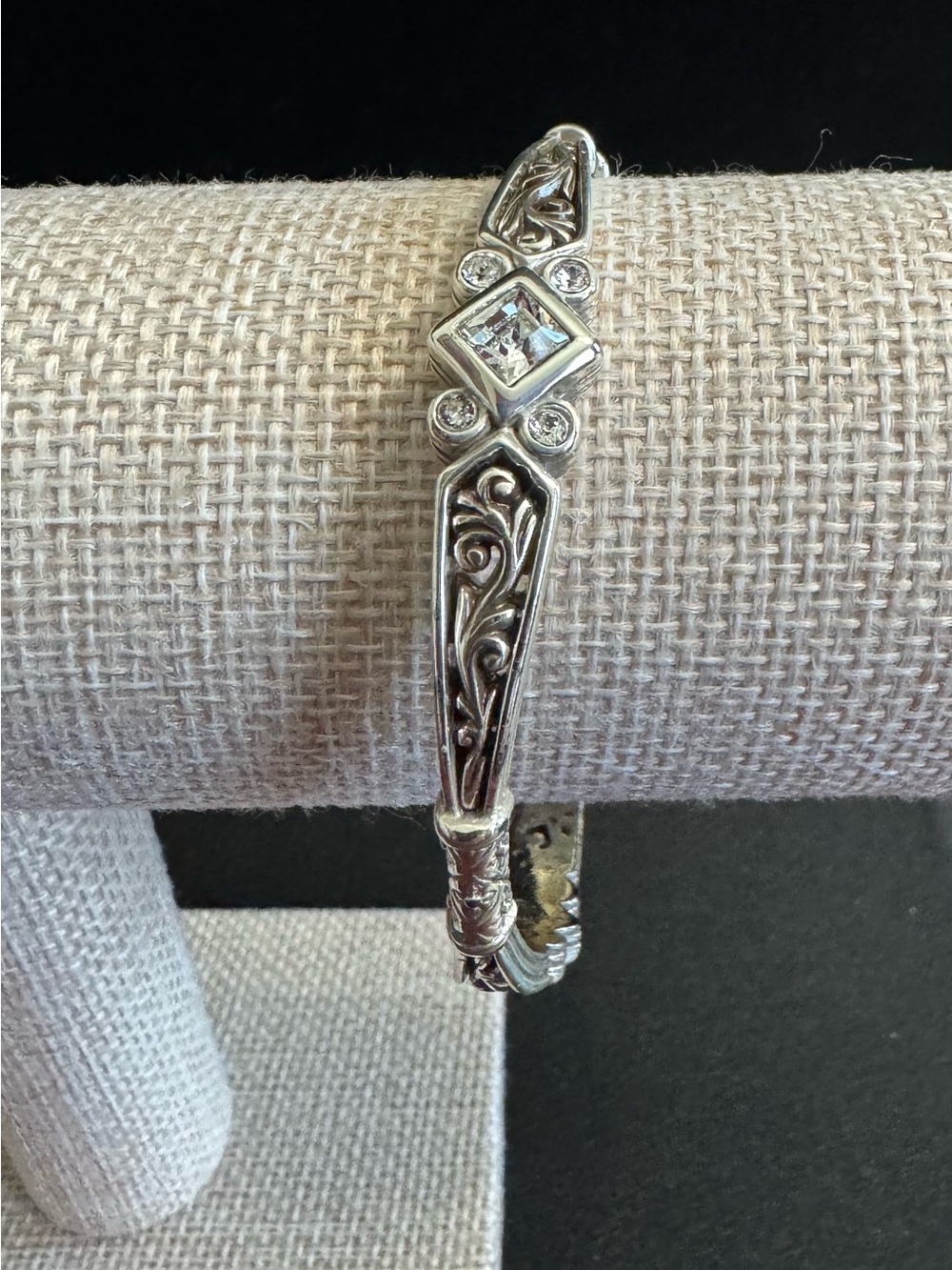 Brighton Sterling-Silver Filigree Bangle with Three Crystal CZ Stations